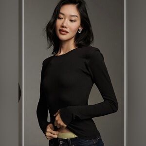 Maeve by Anthropologie White Long Sleeve Cotton Ribbed Top Size M NWOT